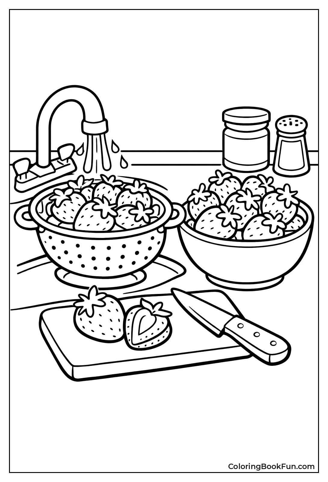 Kitchen Washes Strawberries Clean