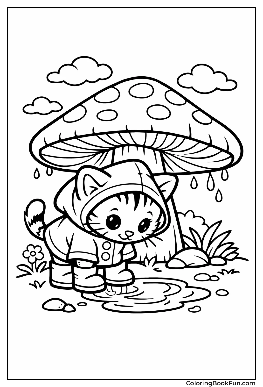 Kitten in Raincoat Puddle