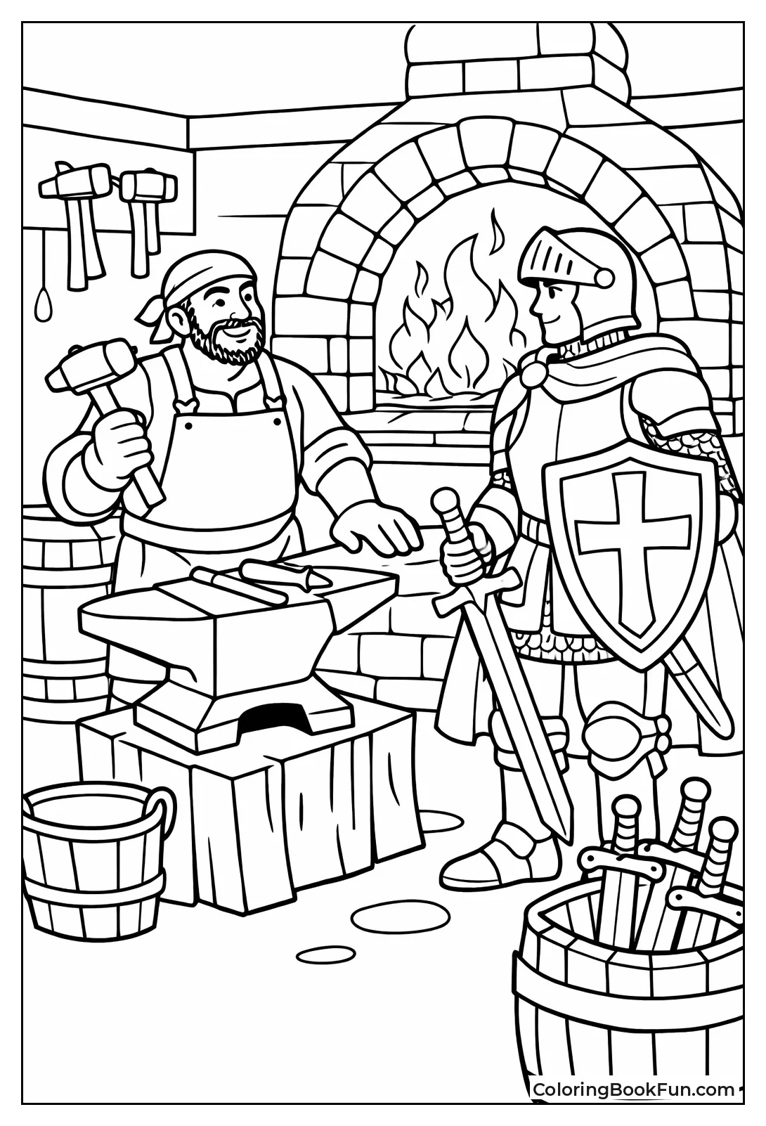 Knight Watches Blacksmith Forge
