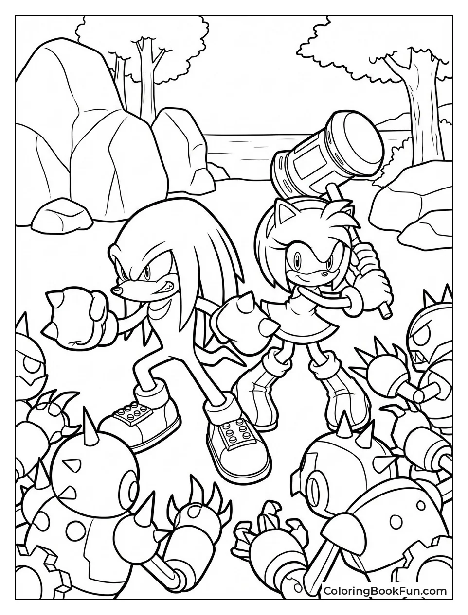 Knuckles and Amy Fighting Together