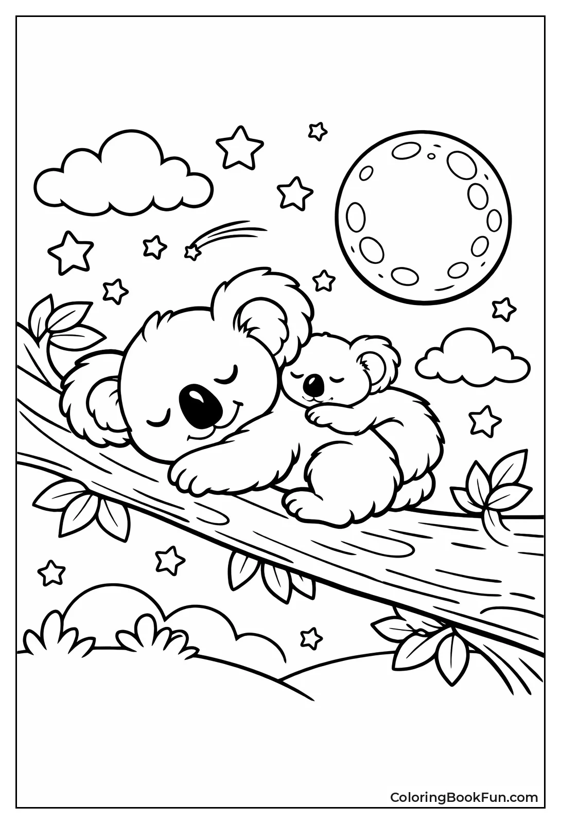 Koala Sleeps Under Moon