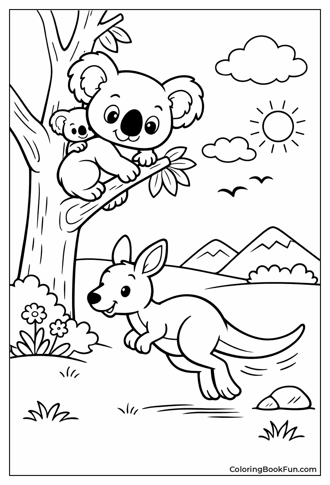 Koala Watches Kangaroo Below