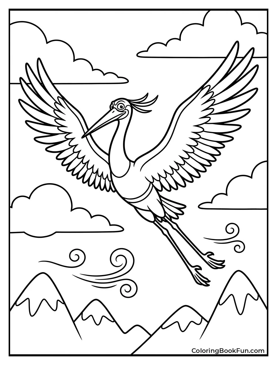 Crane Soars with Wings