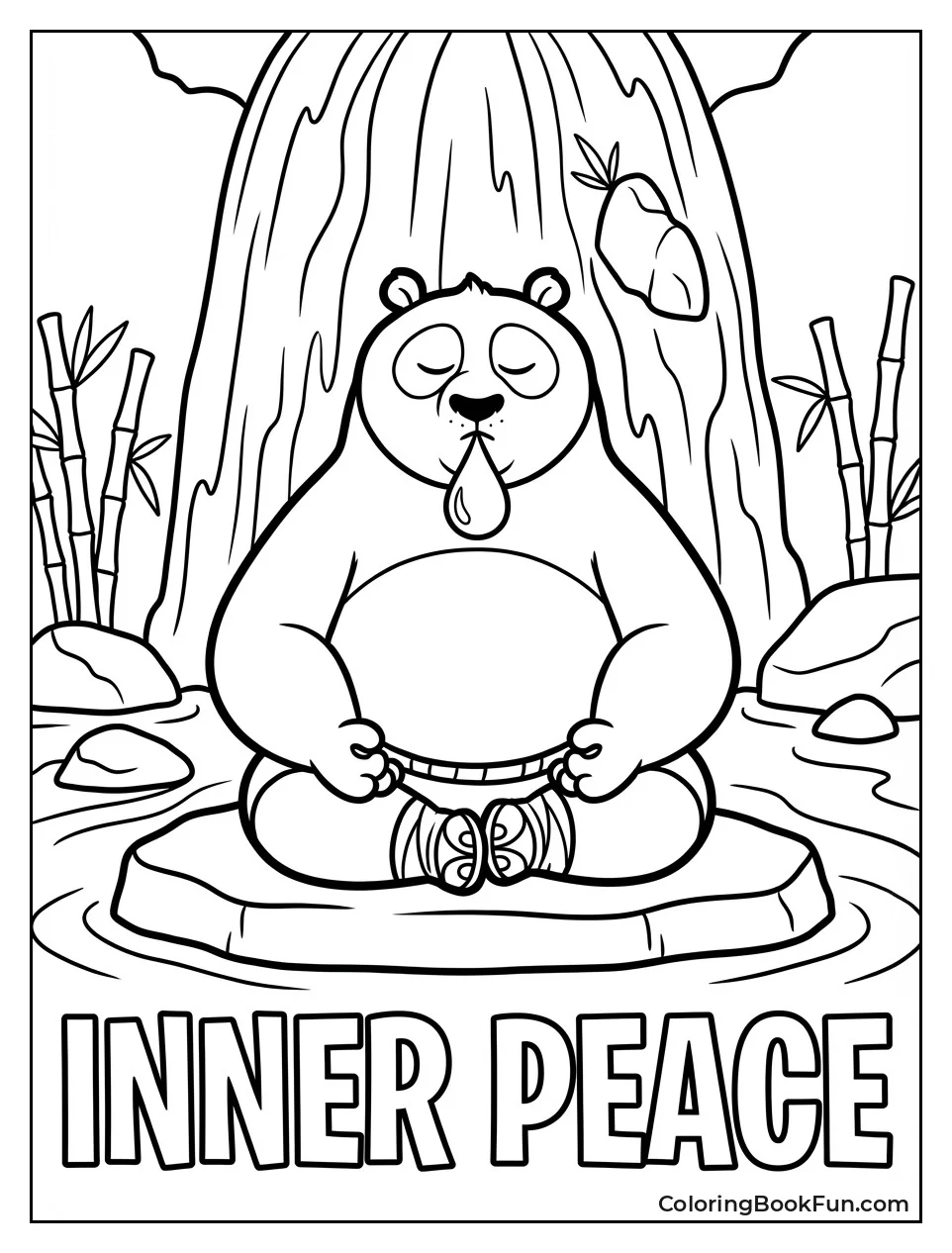 Po Meditates by Waterfall