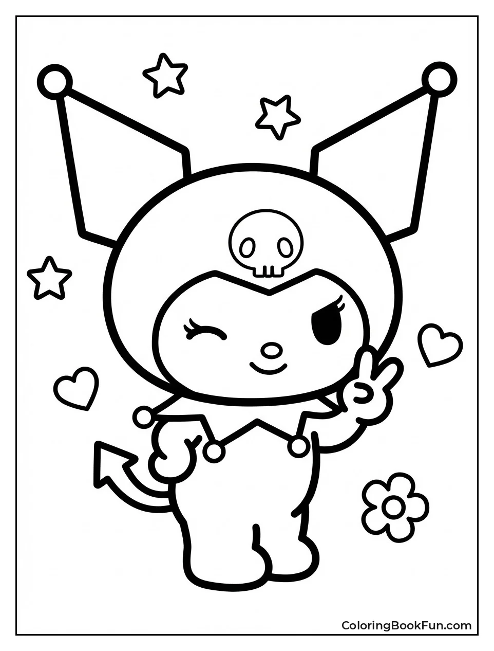 Kuromi Winks with Peace Sign