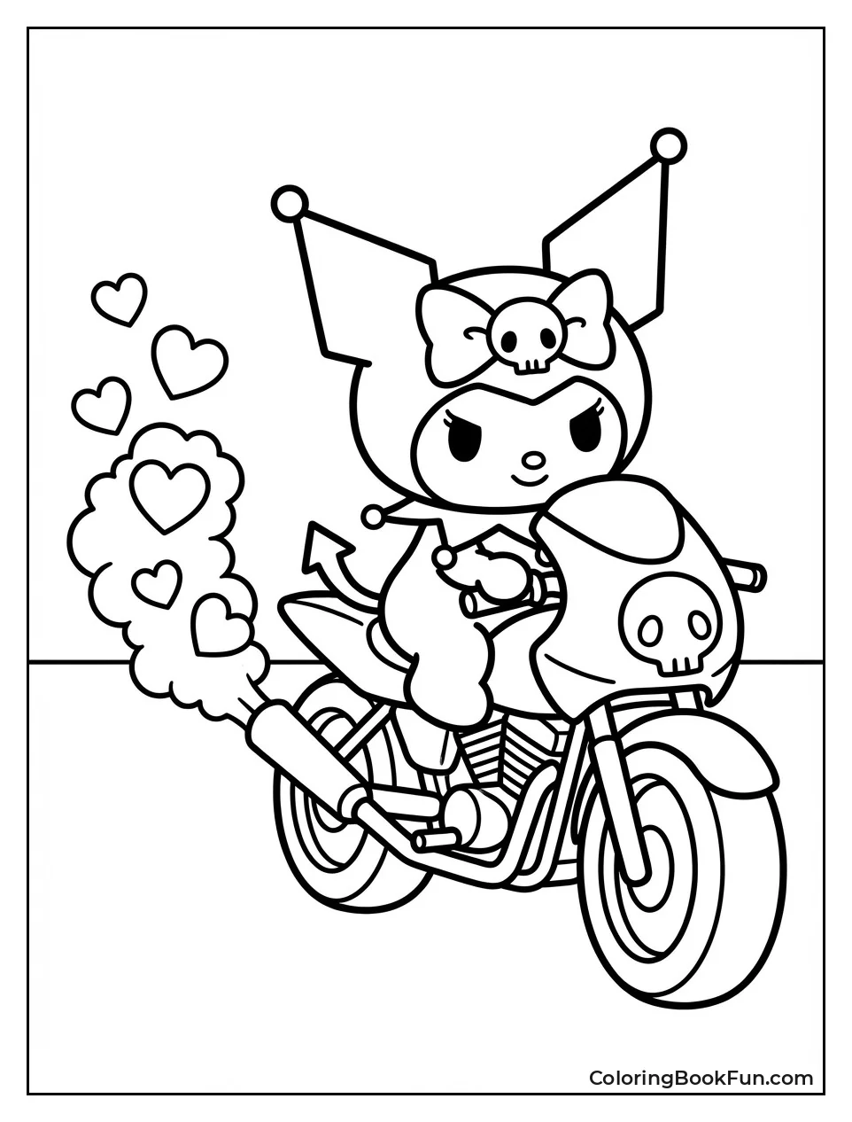 Kuromi Rides Skull Motorcycle