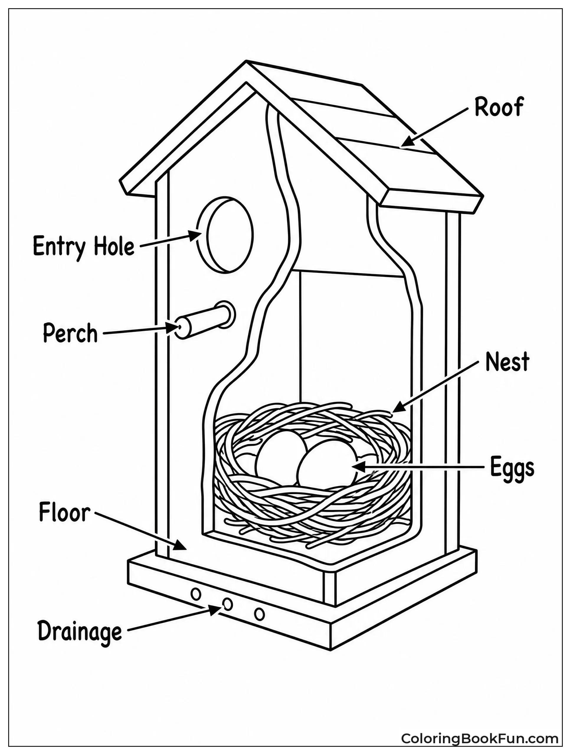 Labeled Birdhouse Cutaway View