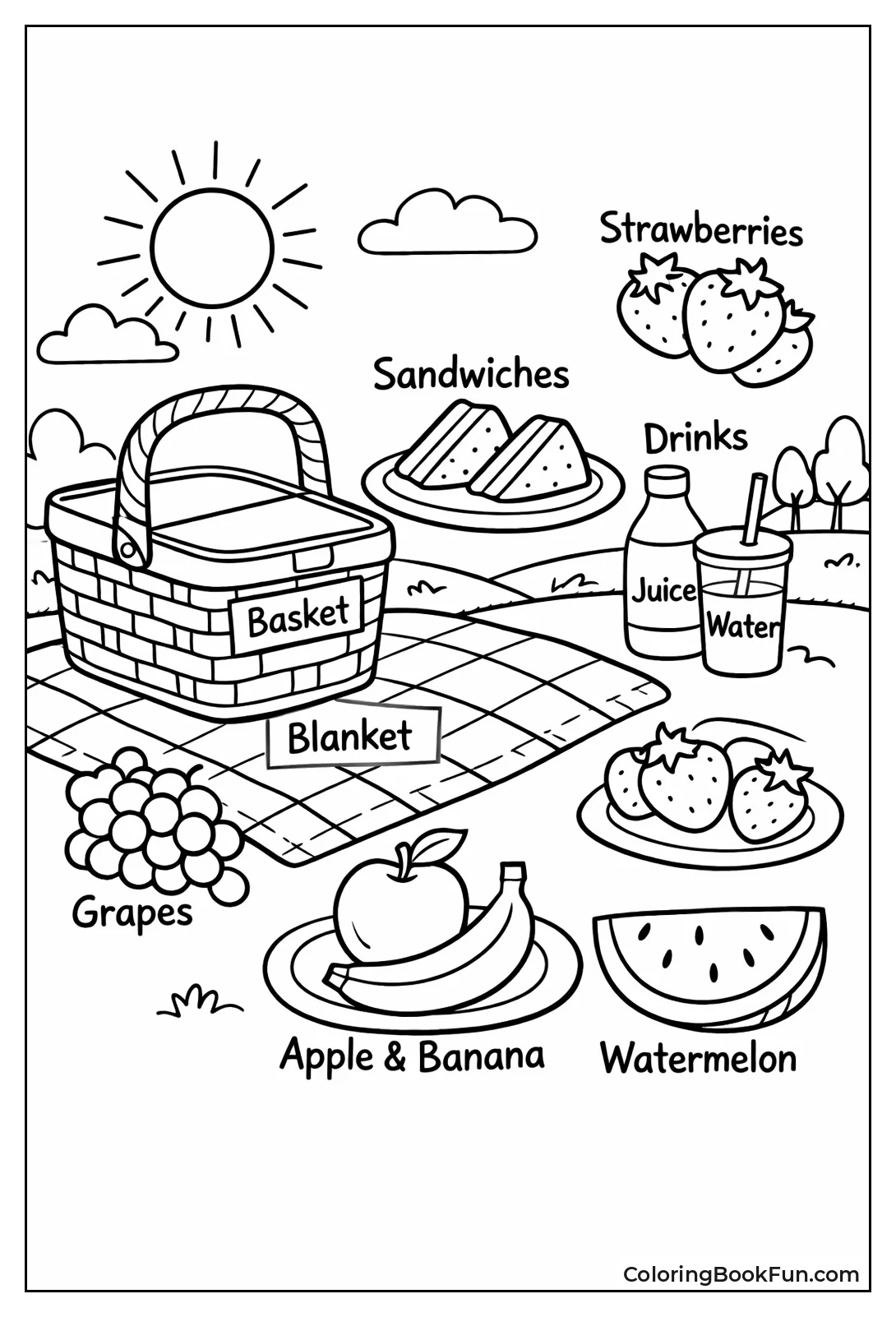Labeled Picnic Foods and Drinks