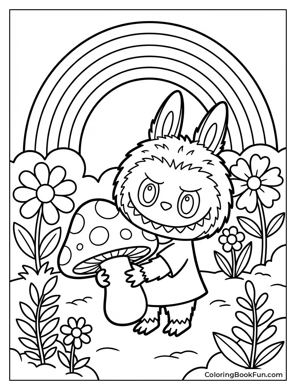 Labubu Holds Rainbow Mushroom
