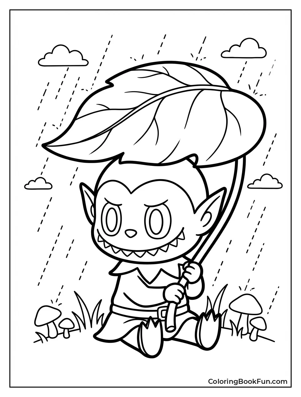 Labubu Uses Leaf Umbrella