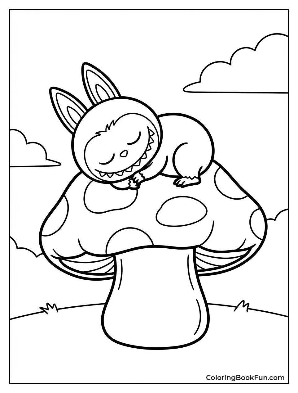 Labubu Naps on Mushroom