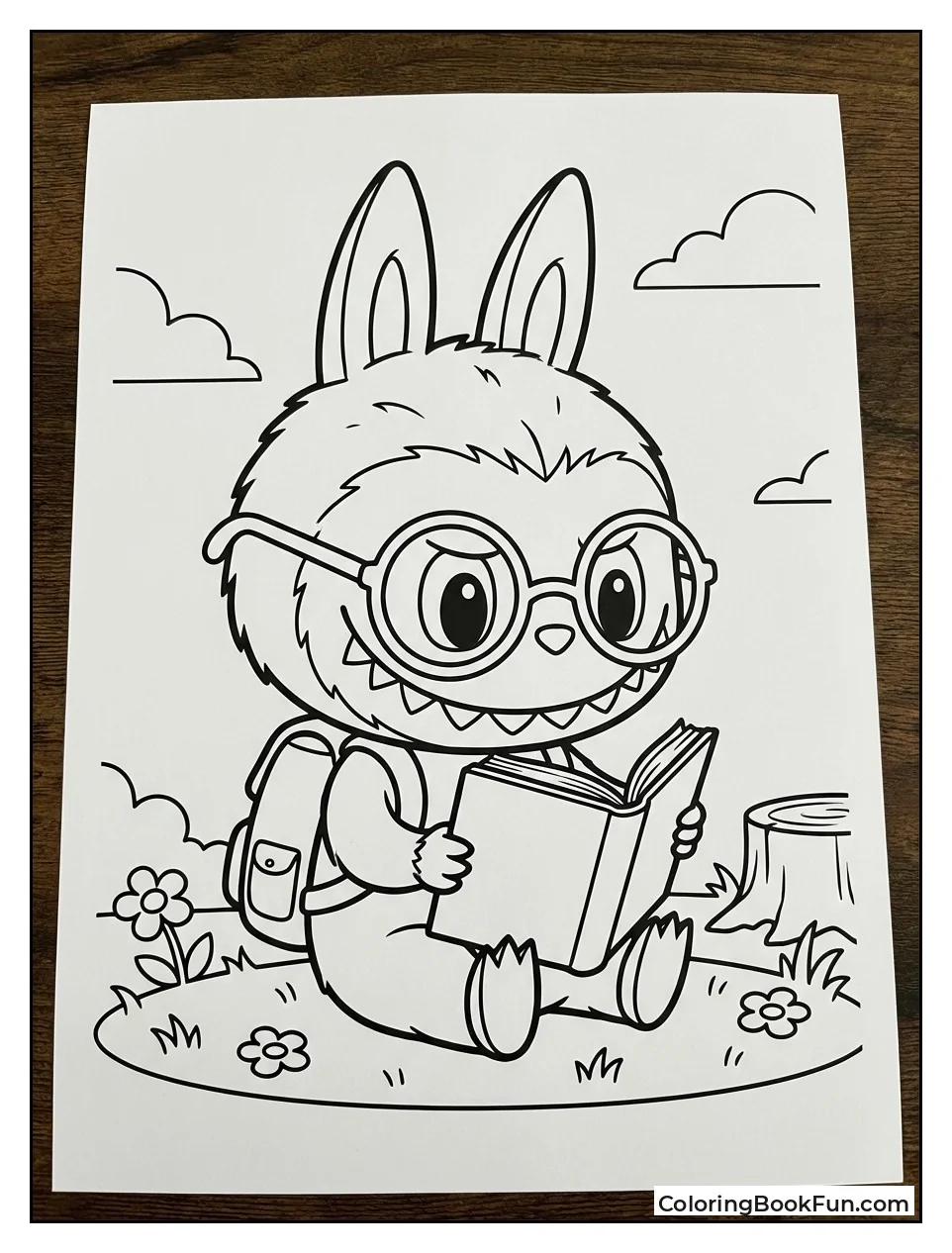 Labubu Reads with Backpack