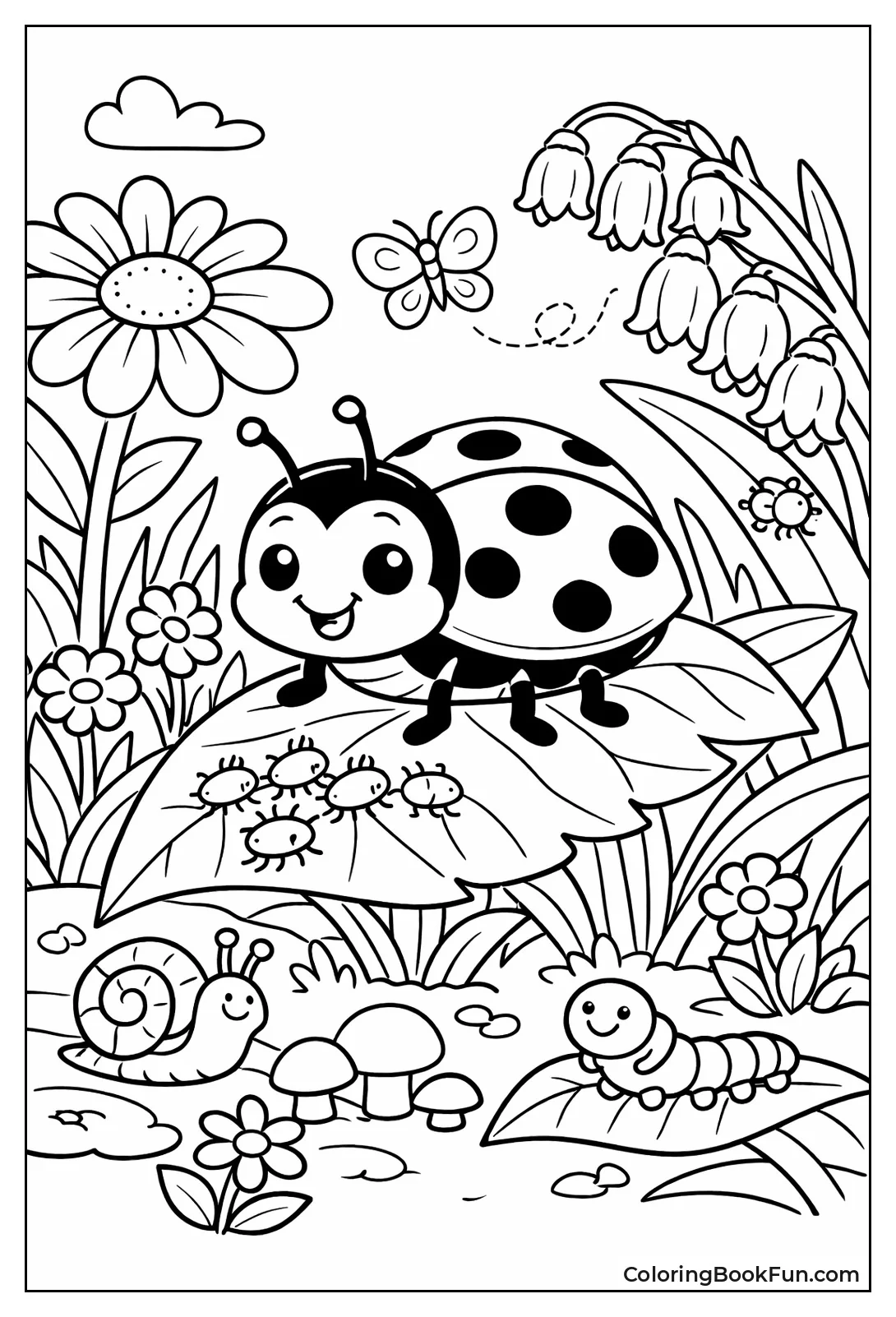 Ladybug Exploring Garden Scene