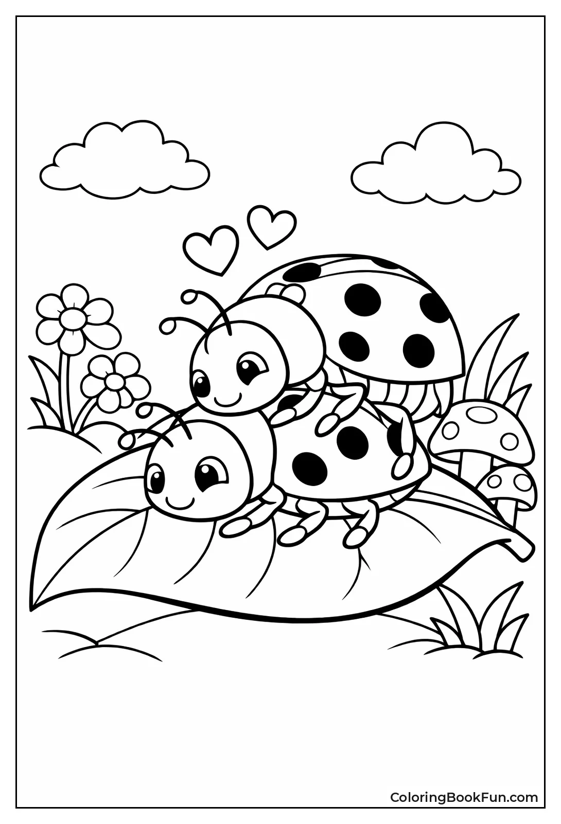 Mating Pair Ladybugs Leaf