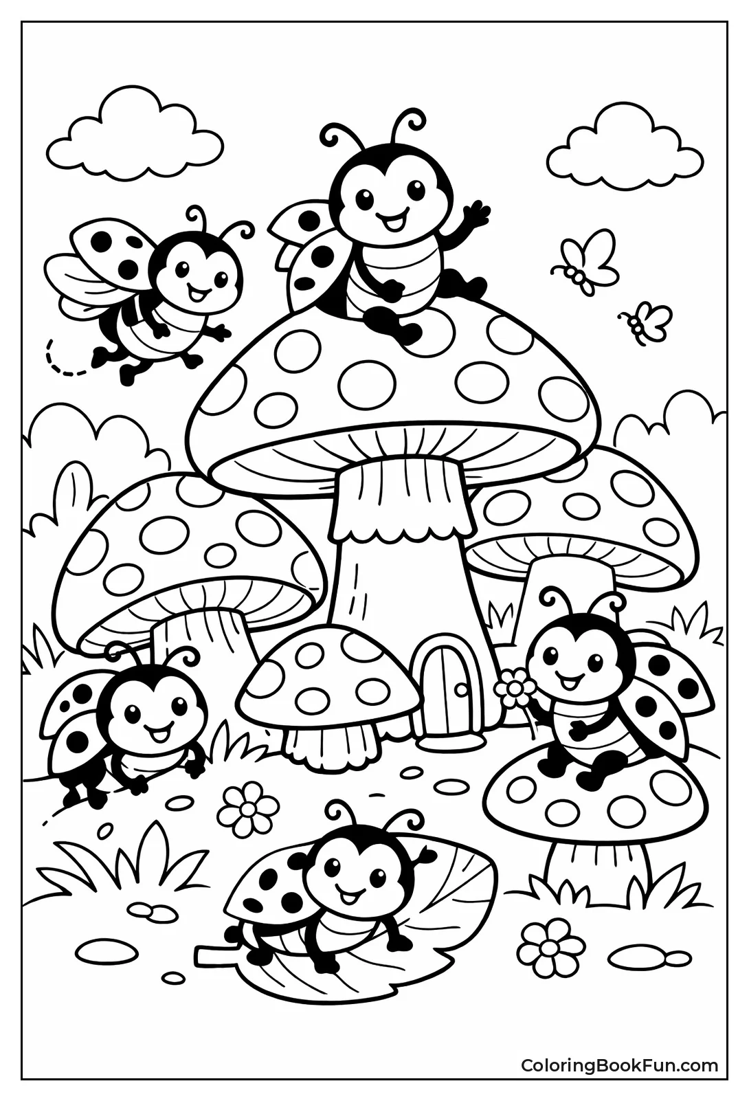 Ladybugs in Mushroom Village