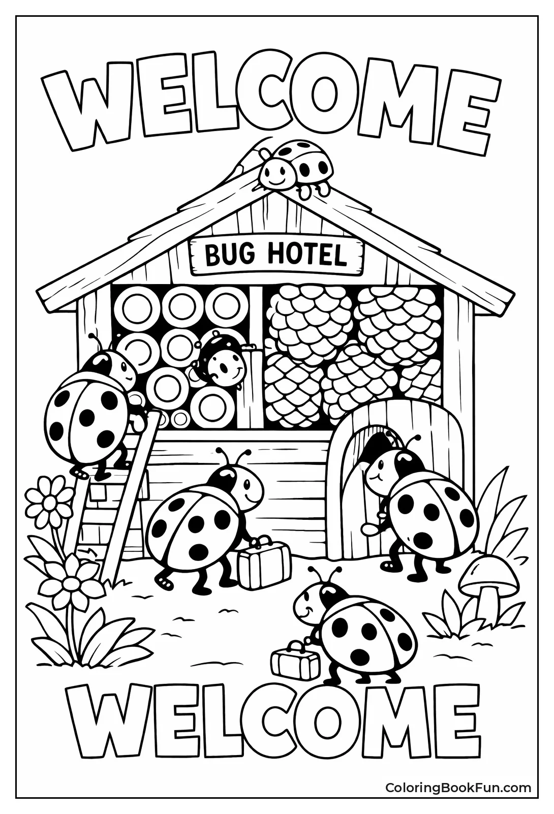 Ladybugs Entering Insect Hotel