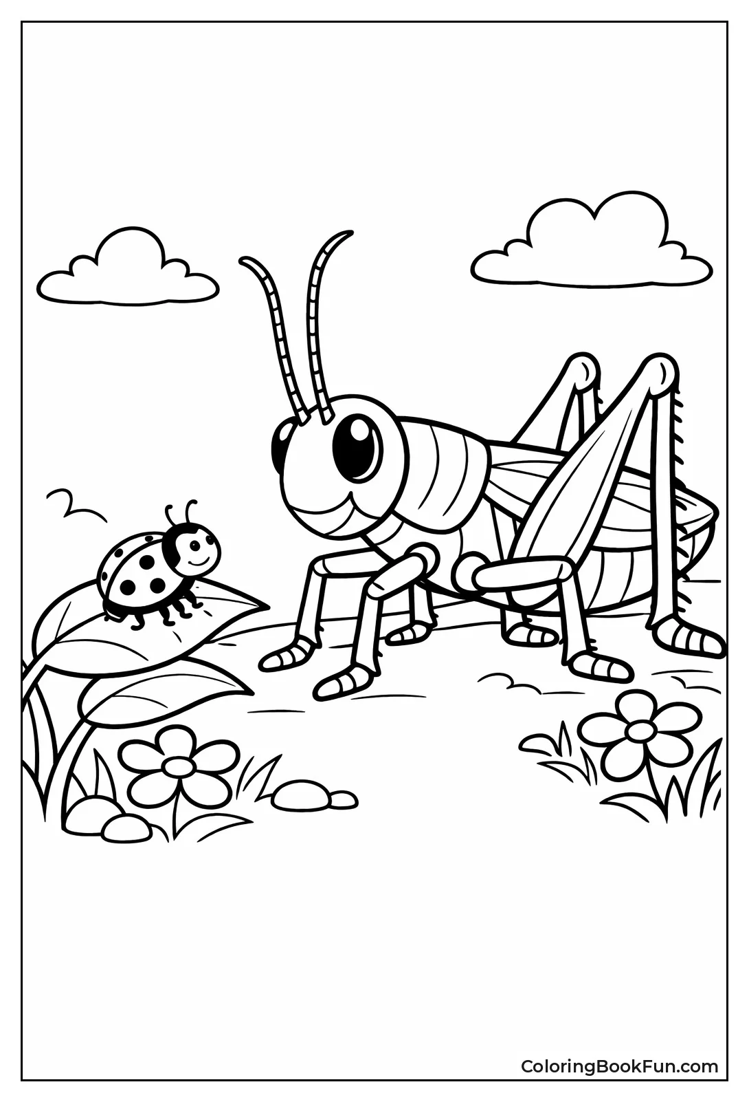 Ladybug beside Grasshopper