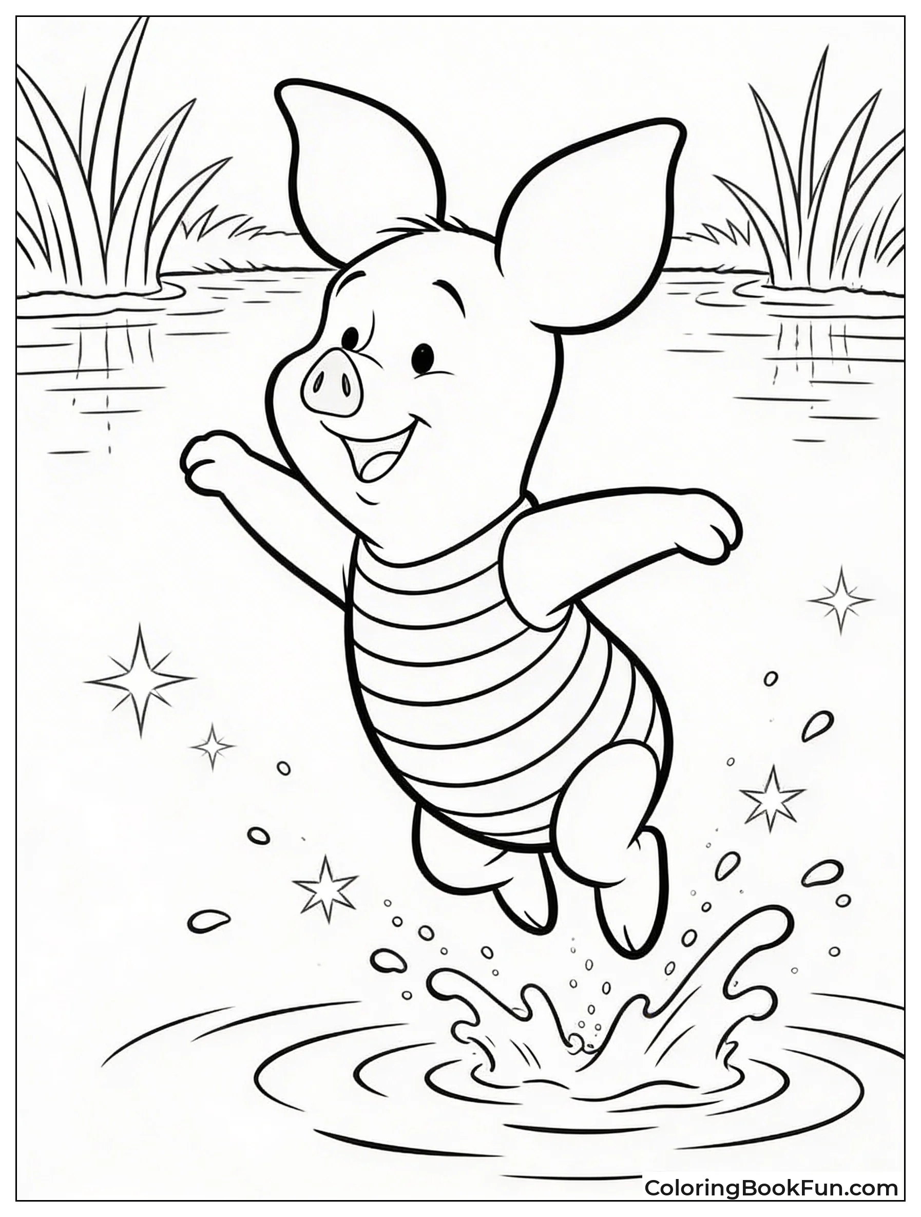 Piglet Jumps into Lake