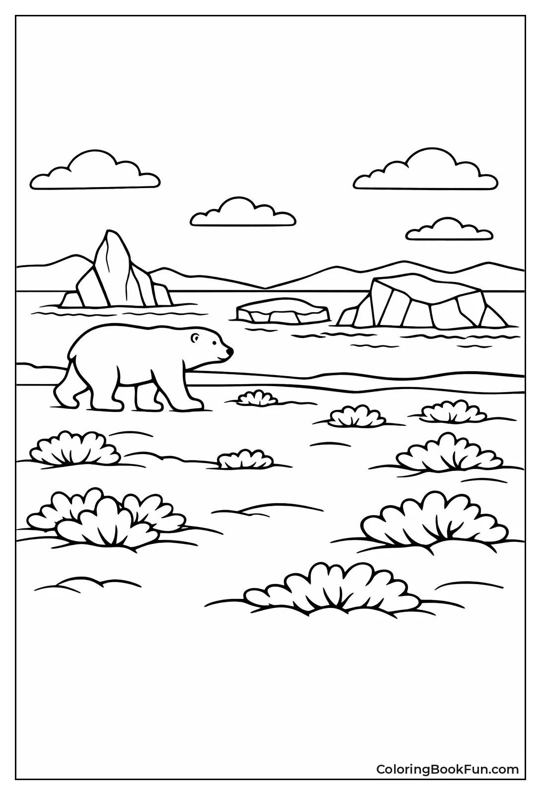 Polar Bear Roams Icy Tundra