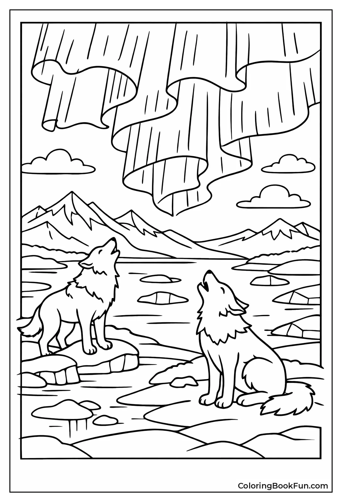 Aurora Glows over Tundra Wolves