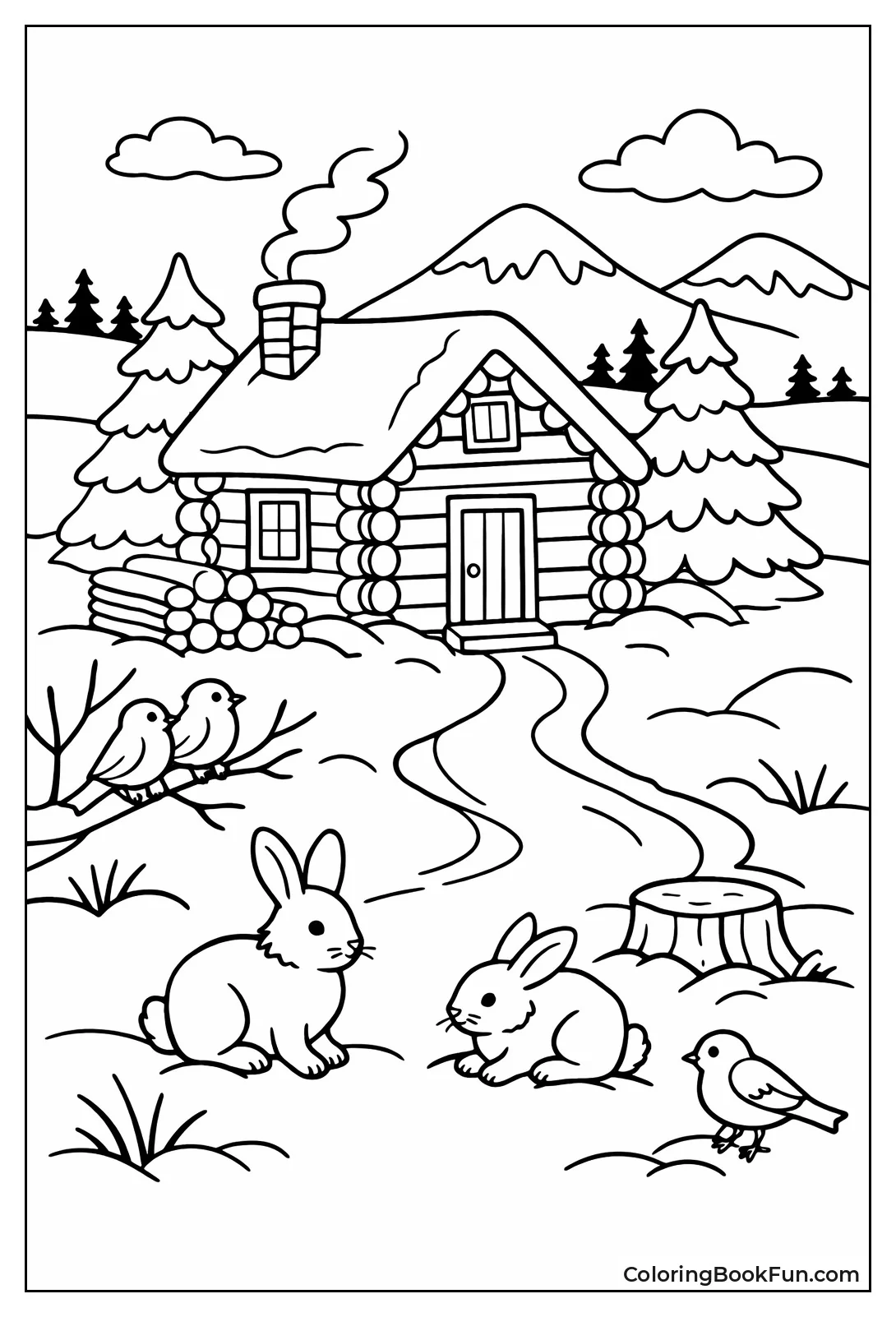 Cabin Hides in Snowy Woods