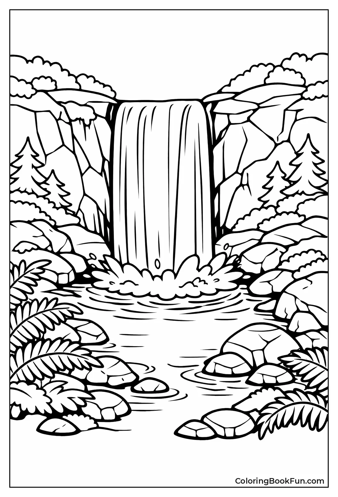 Waterfall Splashes Forest Rock Pool