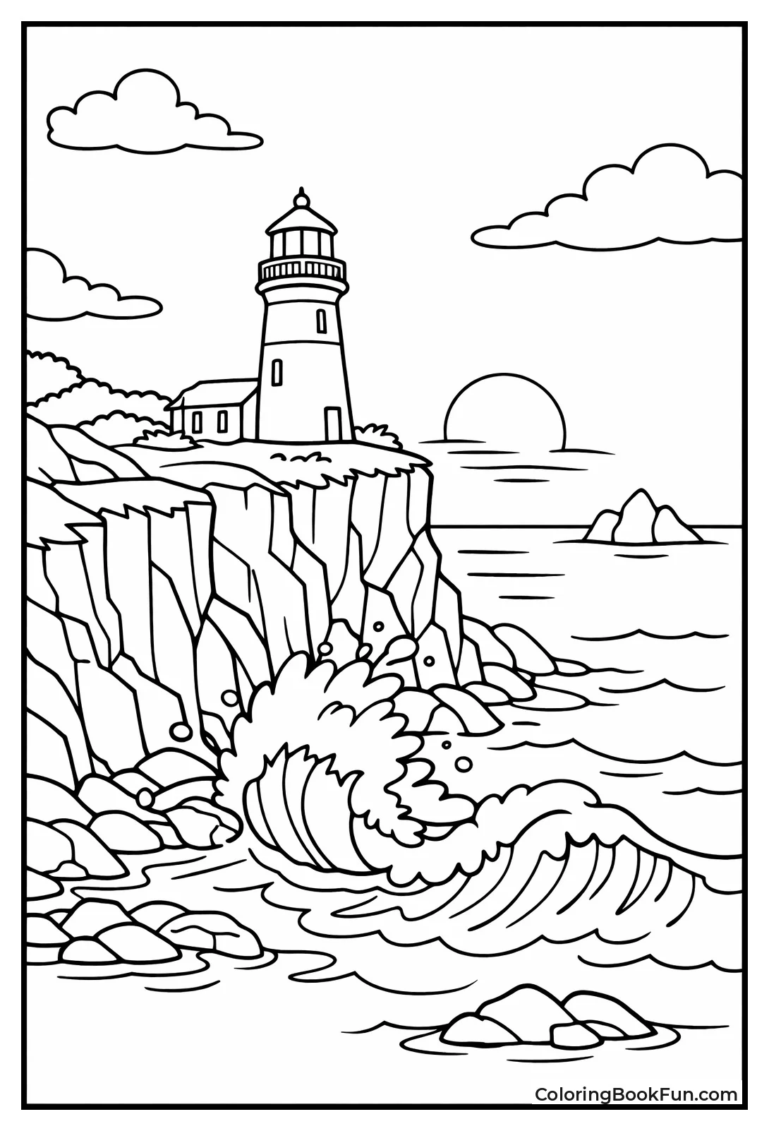 Lighthouse Perches on Ocean Cliff