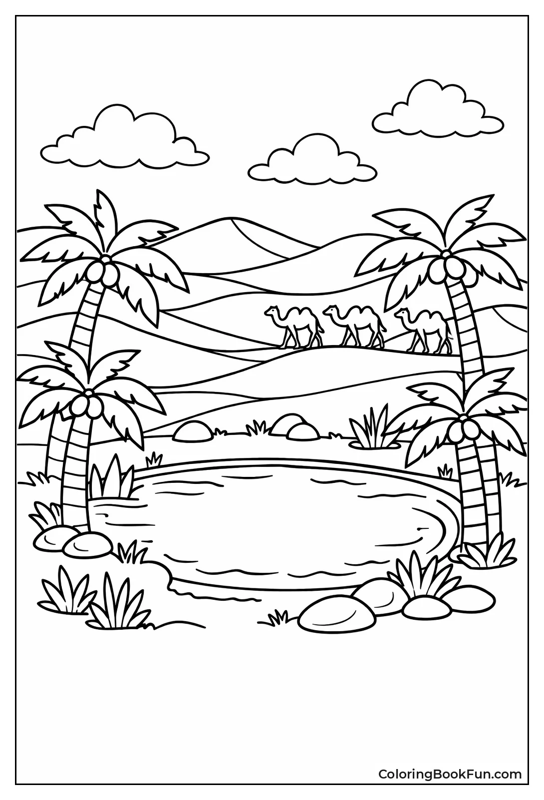 Camels Drink at Dune Oasis