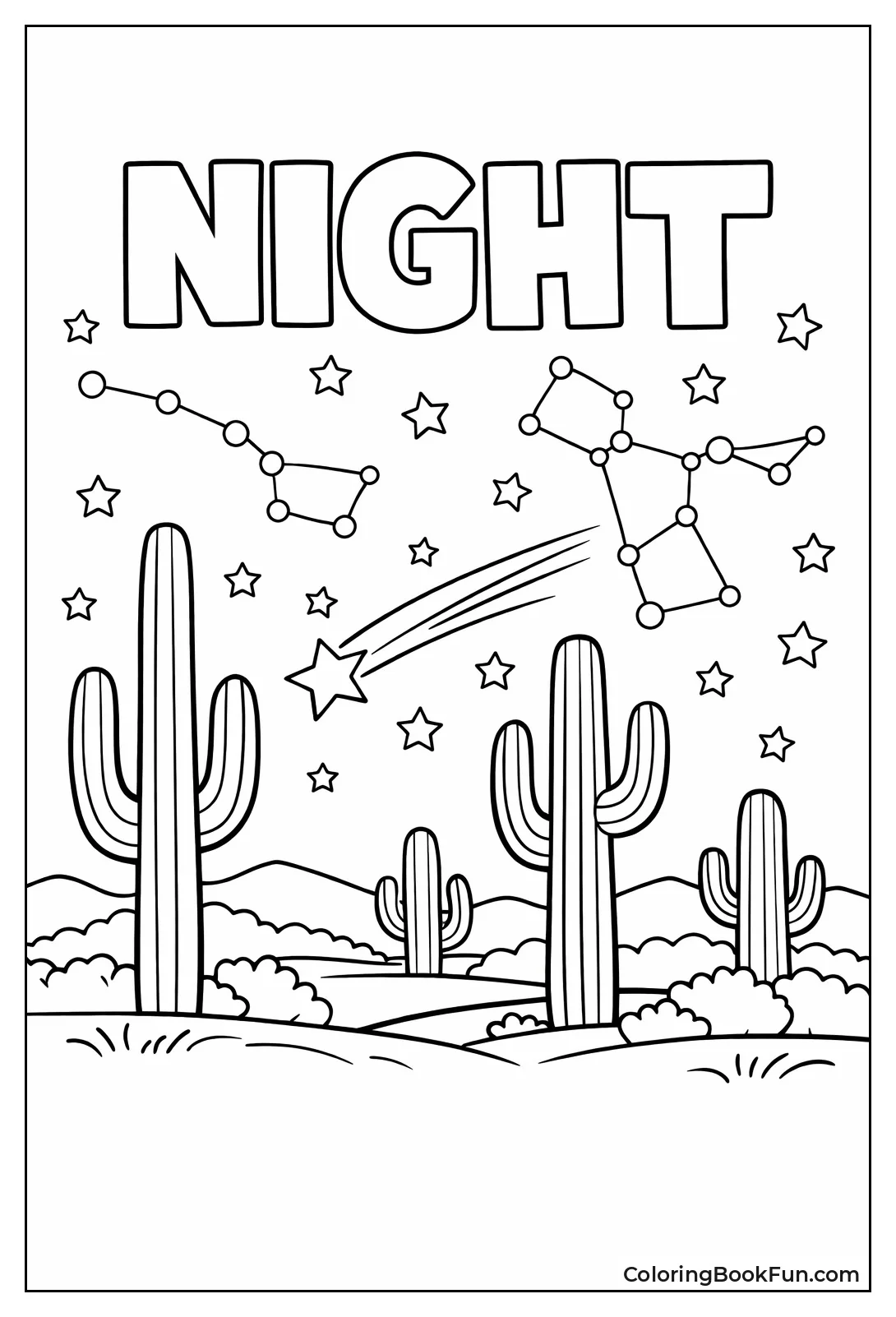 Cacti Stand under Shooting Star