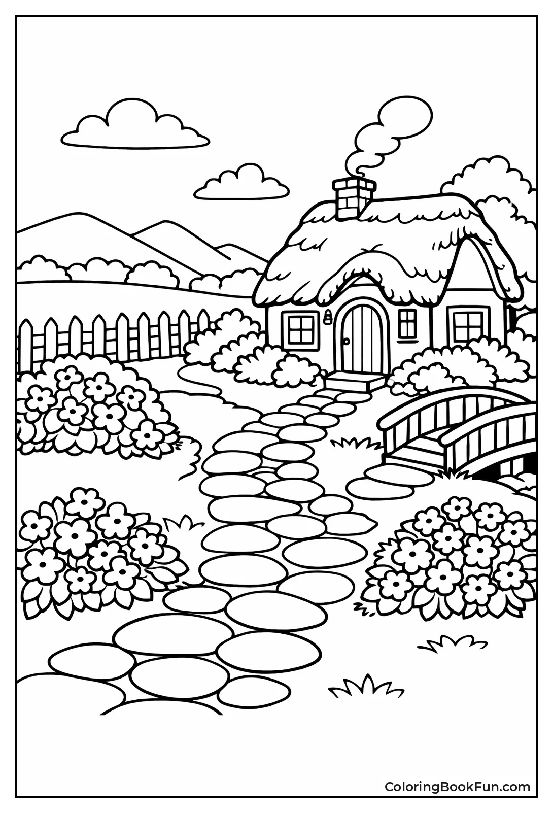 Cottage Nestles in Flower Garden