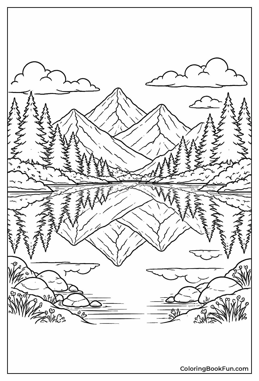 Lake Perfectly Mirrors Tall Mountains