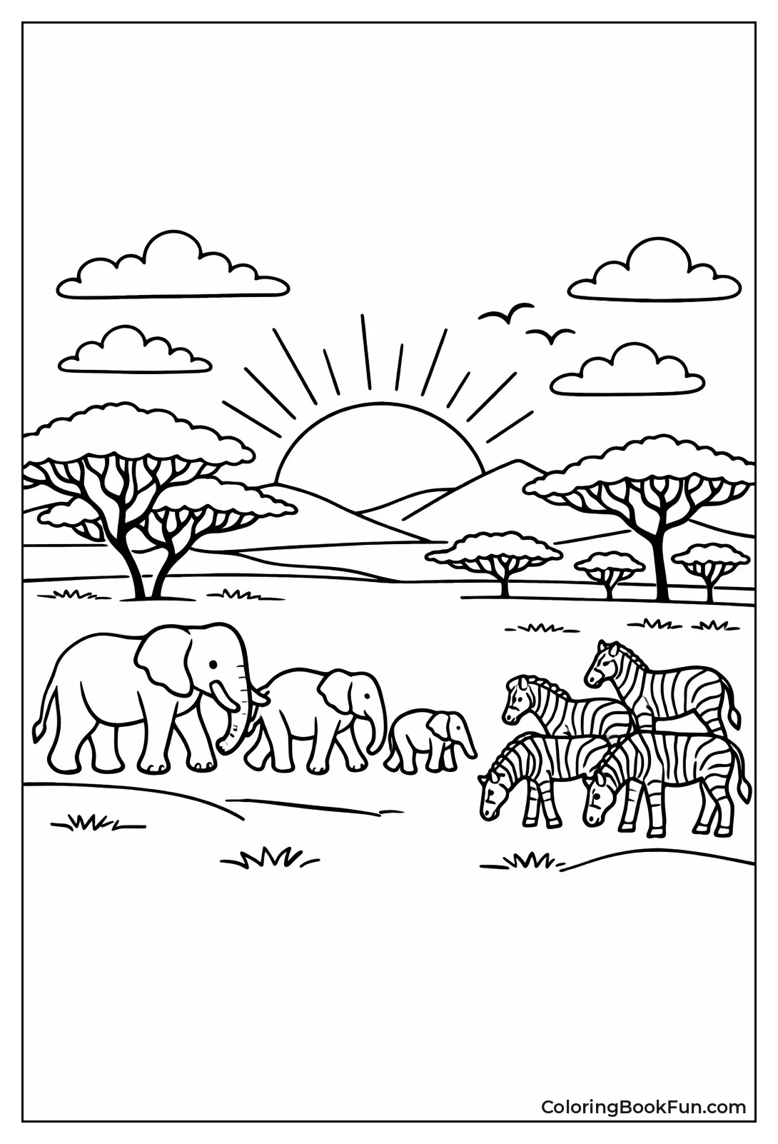 Elephants Roam Sunset Savanna