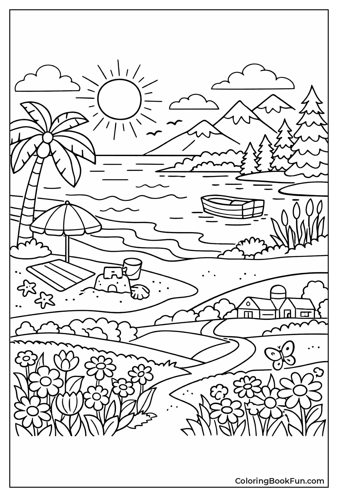 Beach with Summer Flowers