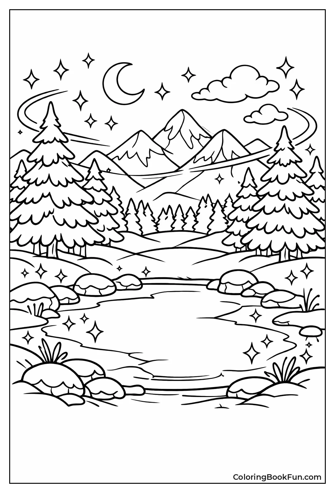 Snowy Pond with Trees