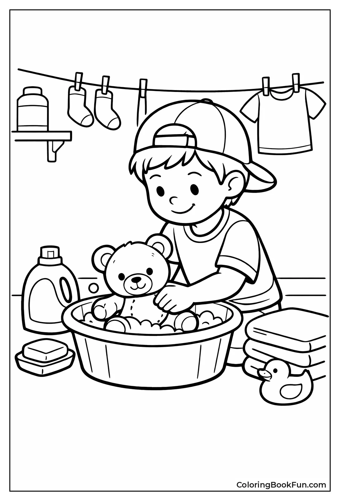 Child Washes Teddy Bear