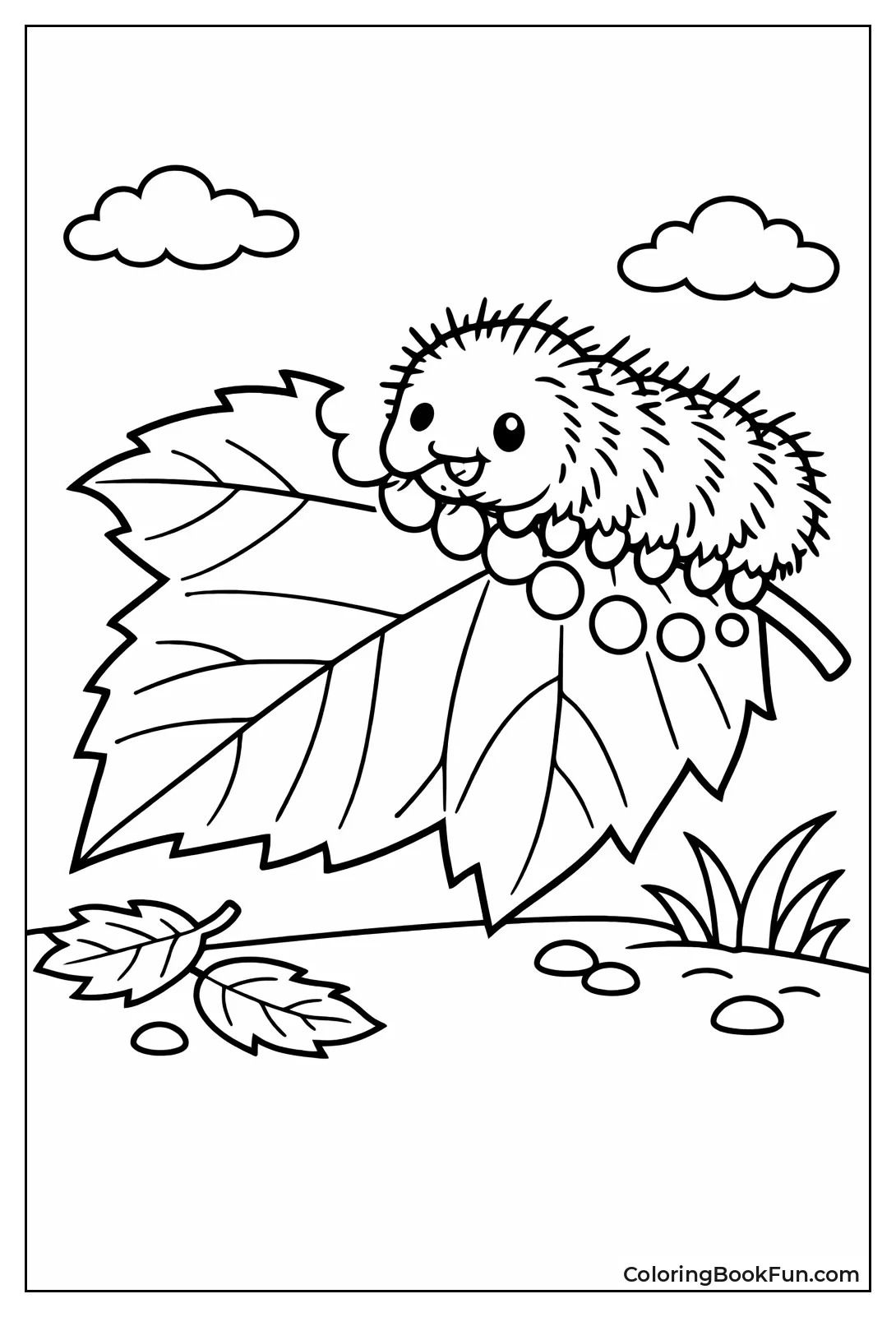Caterpillar Eating Big Leaf