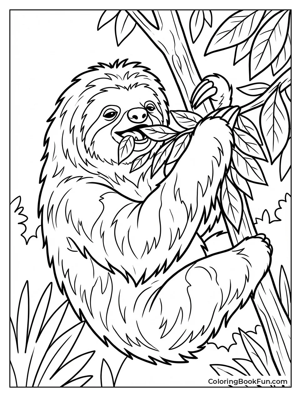 Sloth Munching Green Leaves