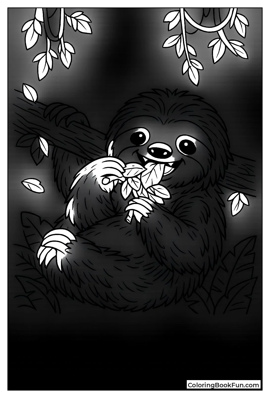 Sloth Munching Green Leaves