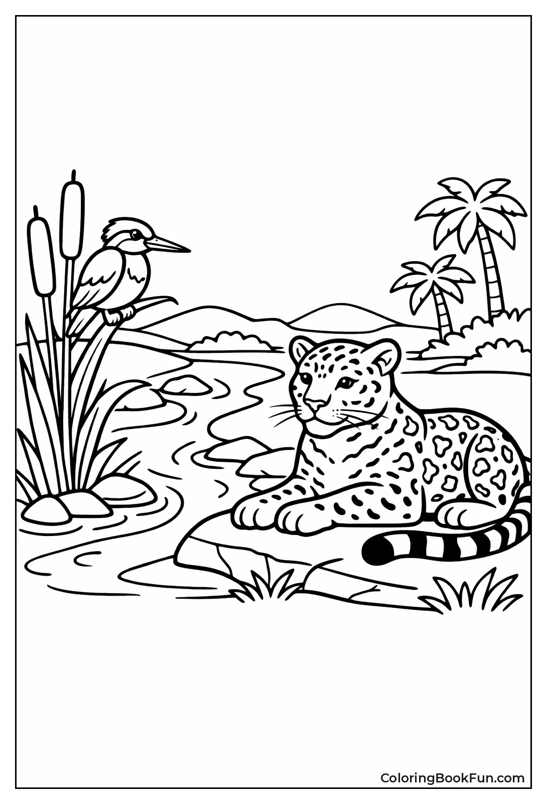 Leopard Watching Kingfisher Bird