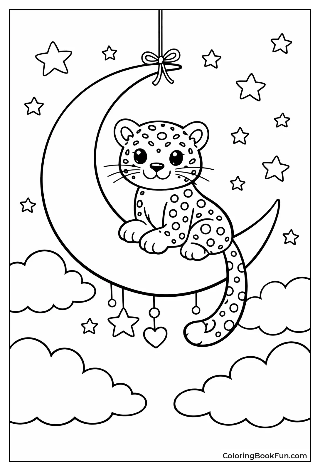 Leopard Sitting on Crescent Moon