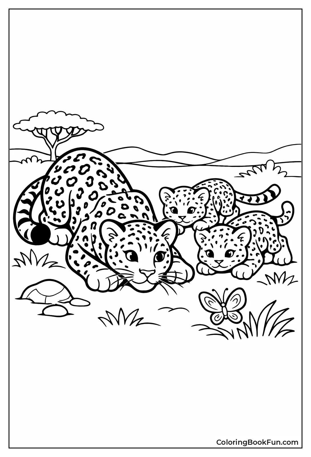 Mother Teaches Cubs Hunt