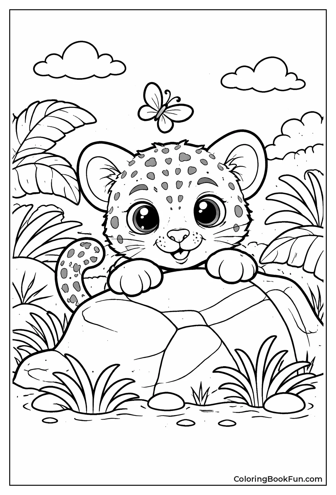 Curious Cub Peeking Rock