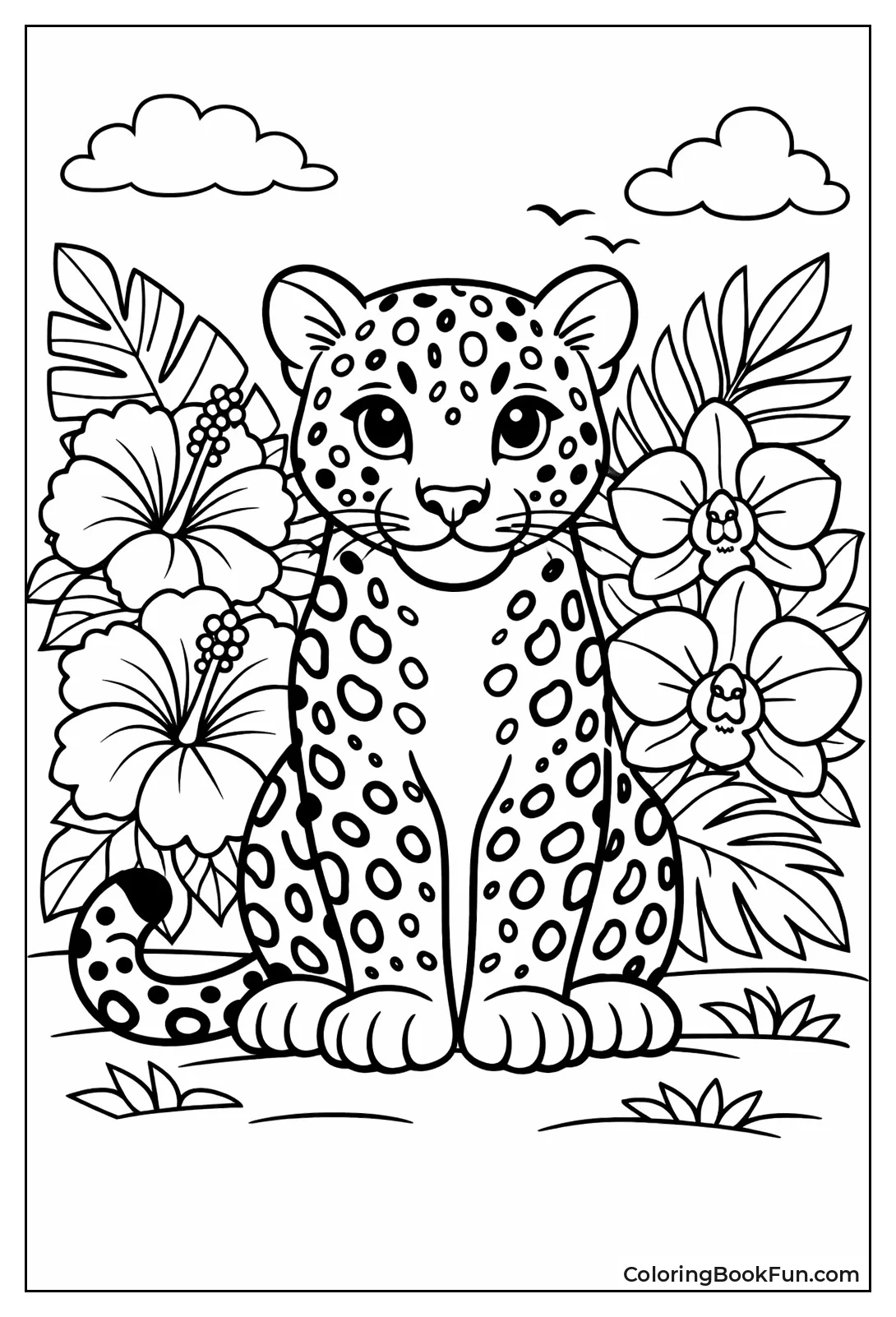 Leopard Surrounded by Flowers