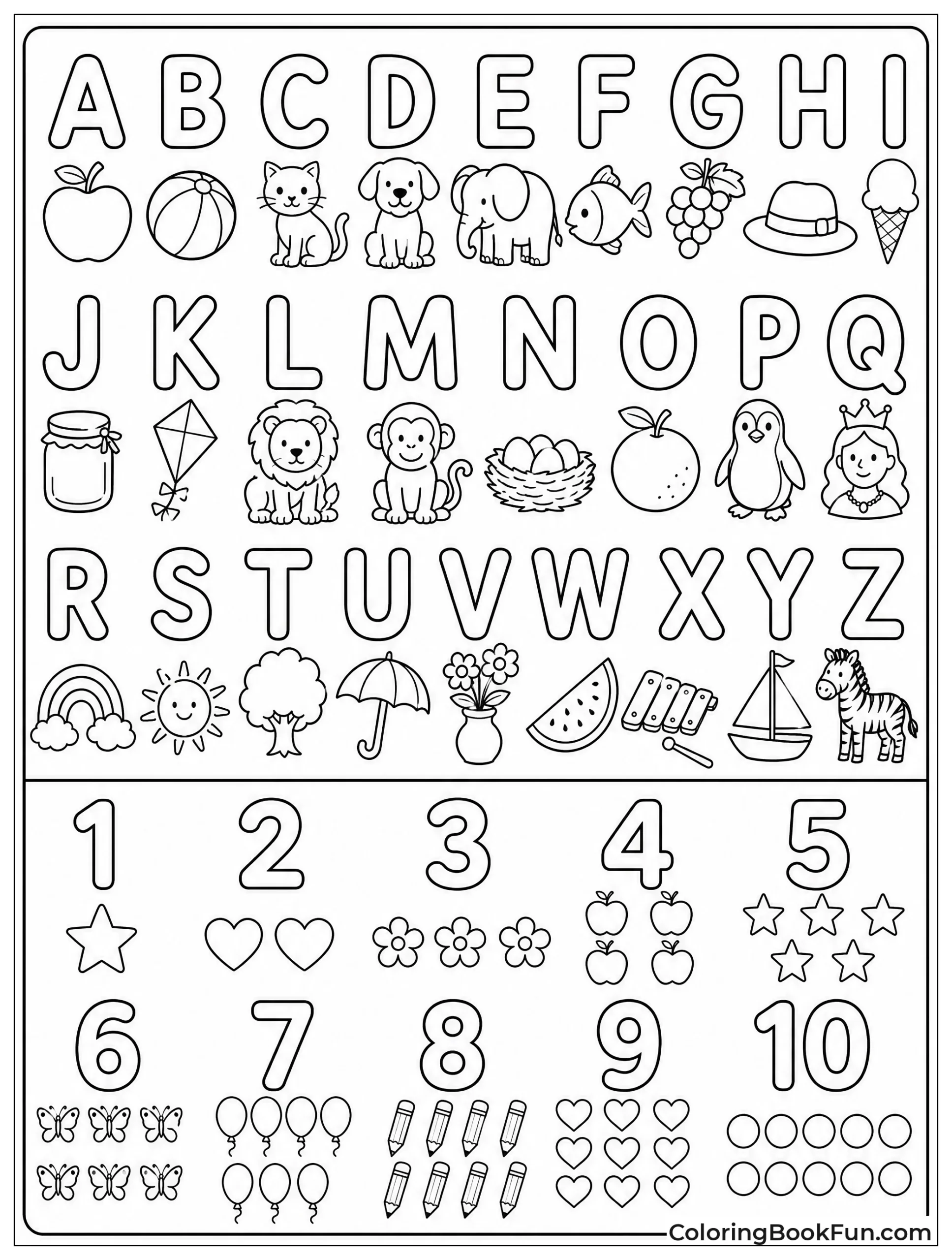 Letters and Numbers to Color