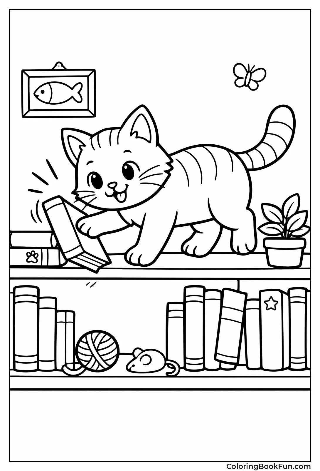 Cat Walking on Bookshelf