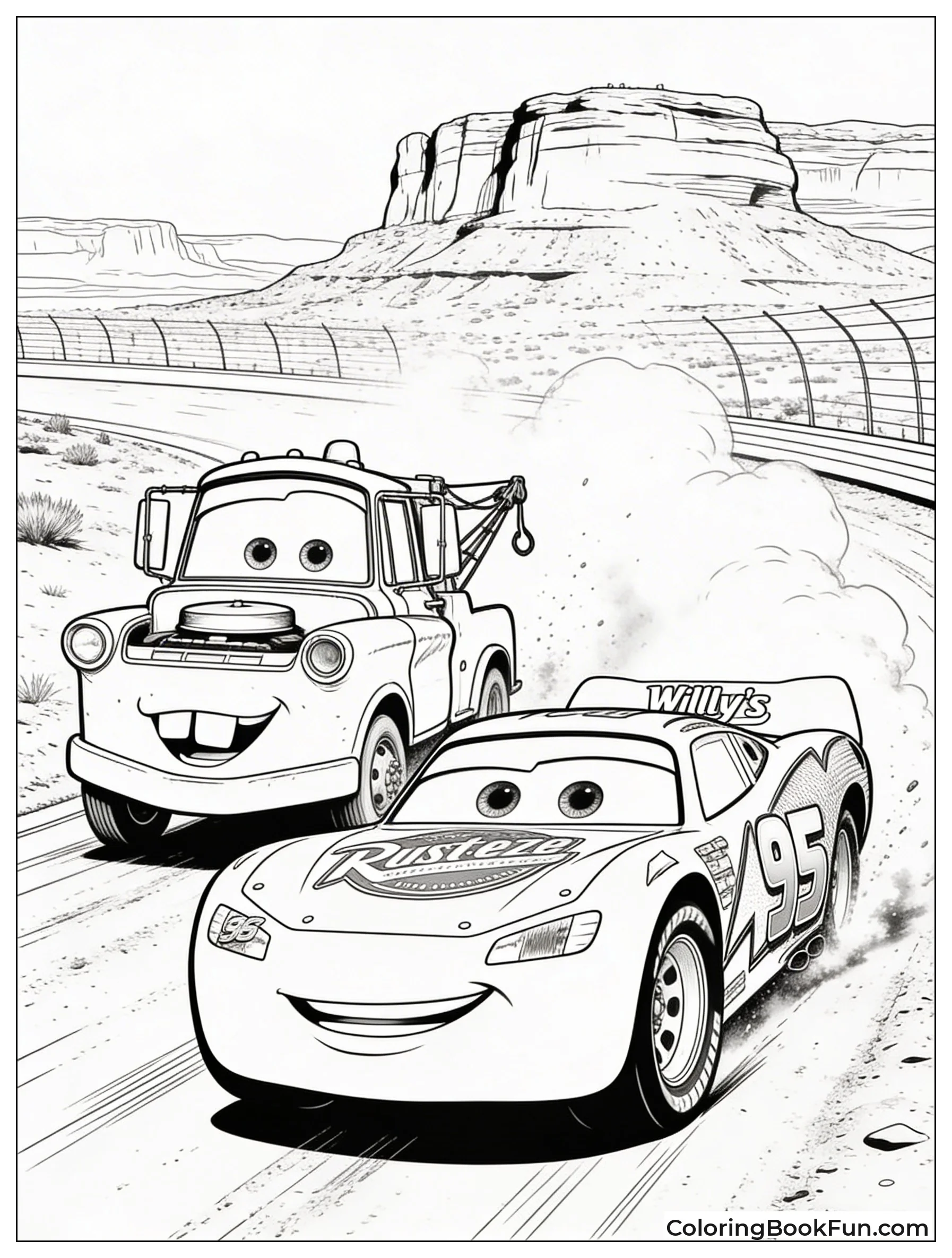 McQueen Races Doc on Dirt