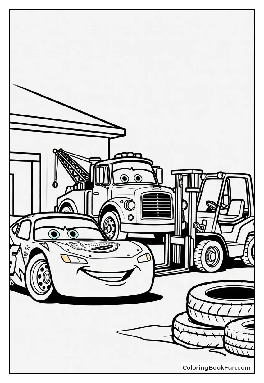 McQueen Stacks Tires with Luigi