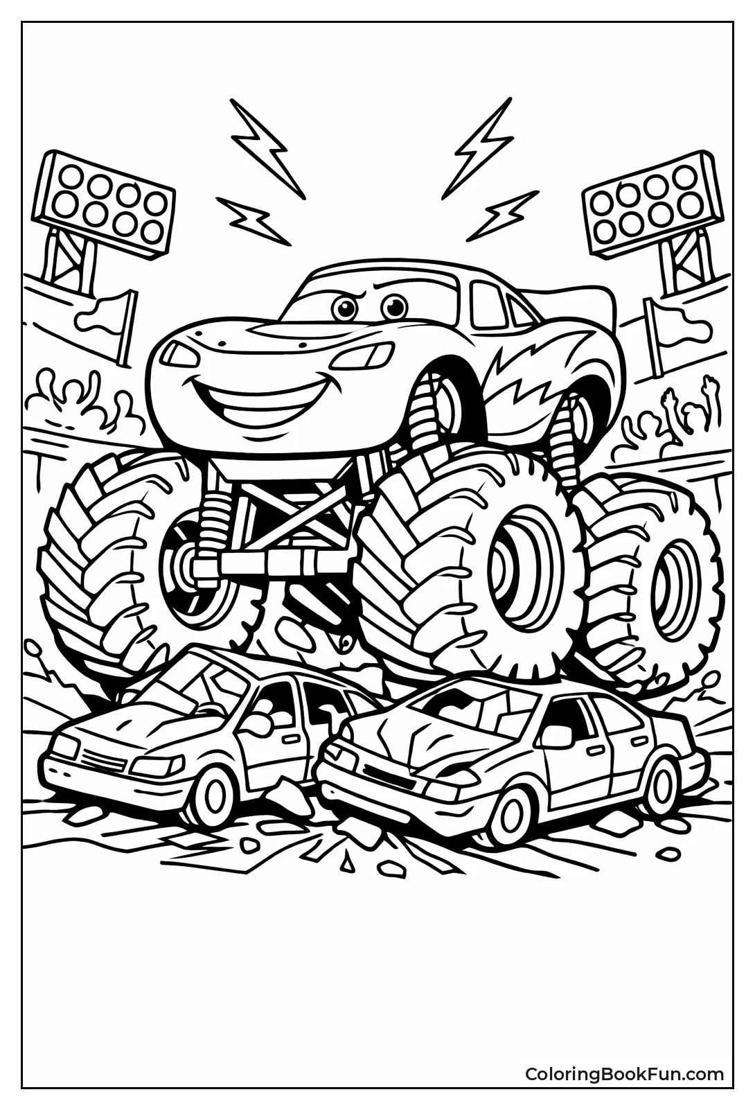 Monster Truck McQueen Crushes Cars