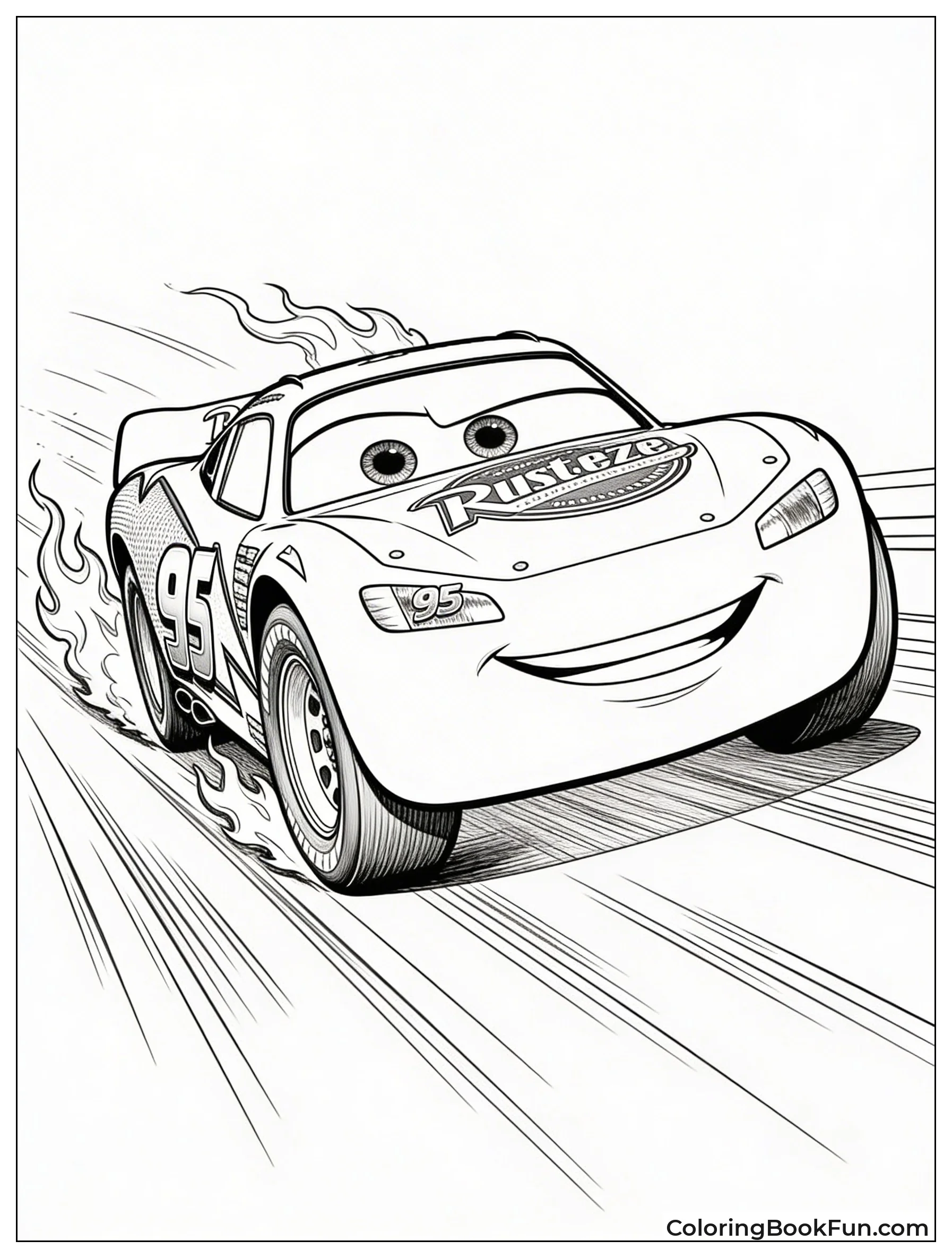 McQueen Speeds with Racing Flames