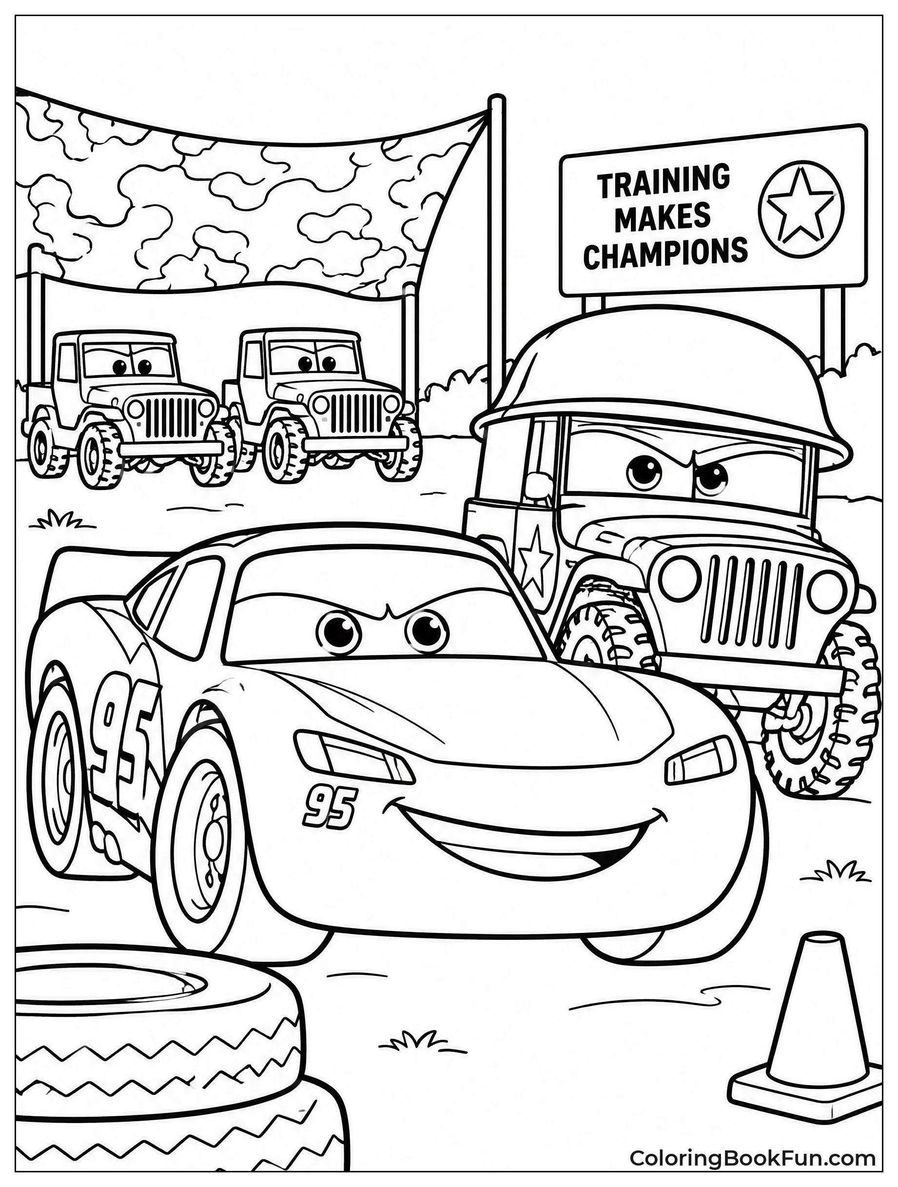 McQueen Trains with Sarge Military